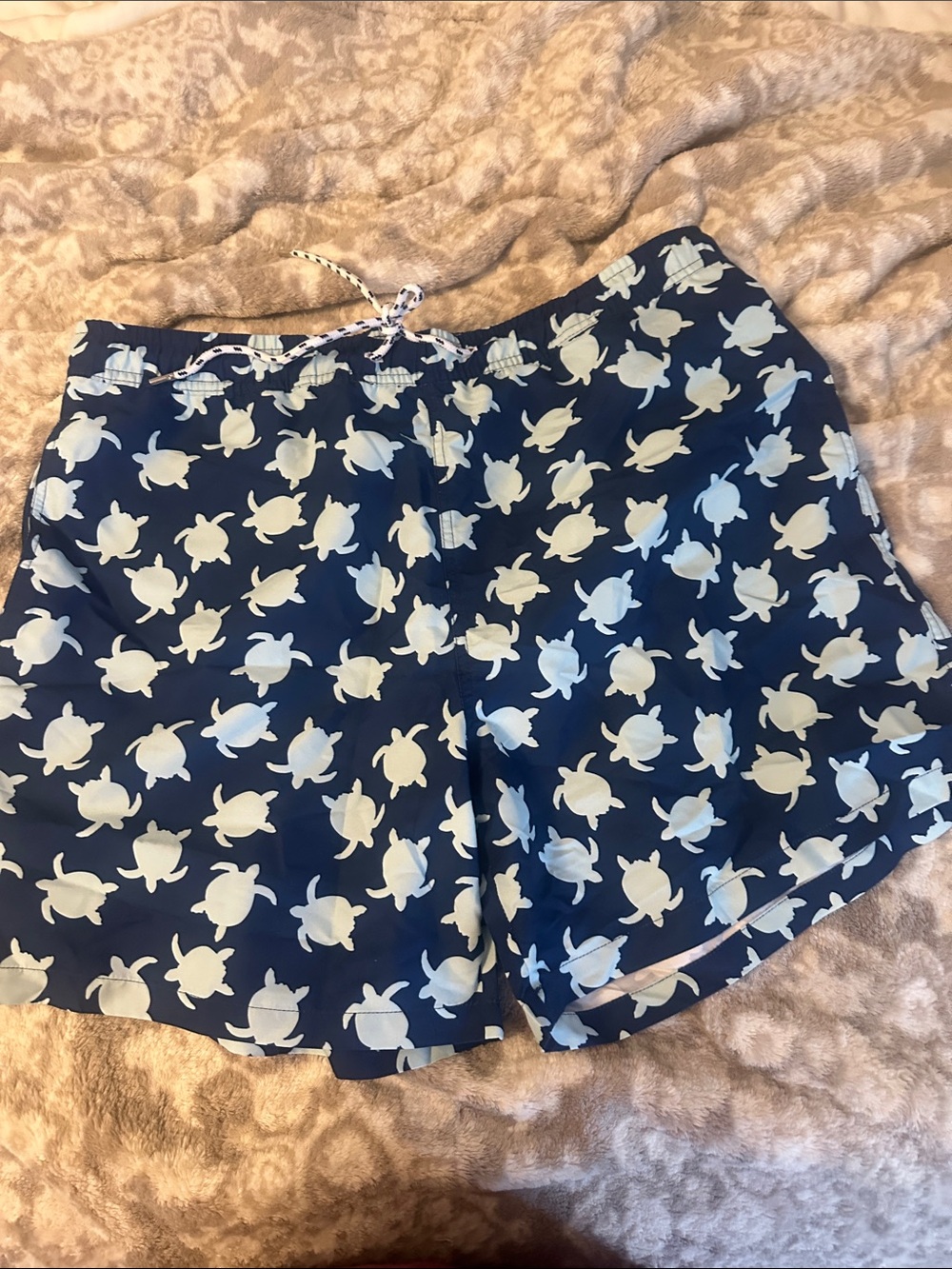 Men's Navy Turtle Print Swim Trunks